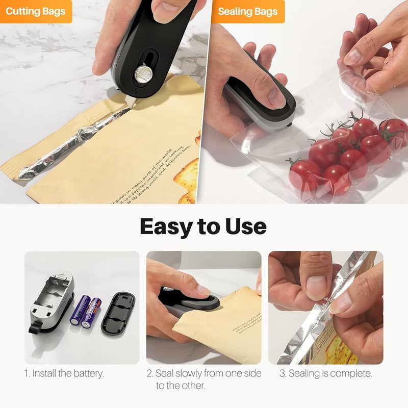 ODSD 2 in 1 Mini Bag Sealer - Heat Seal & Cutter with Lanyard, Portable Handheld Chip Bag Sealer for Snacks, Candies & Food Storage (Batteries Included) - Image 3
